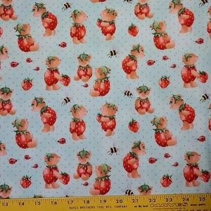 BTY Marcus Brothers Straw Beary Kym Bowles Blue Dot Flannel Fabric By The Yard - Picture 1 of 1
