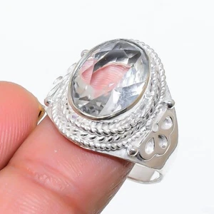 White Topaz Gemstone Handmade 925 Sterling Silver Jewelry Ring Size 9 (US) - Picture 1 of 1