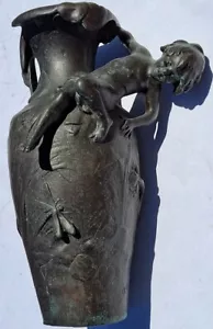 vintage French Bronze vase with cherub raised garden after Aguste Moreau - Picture 1 of 12