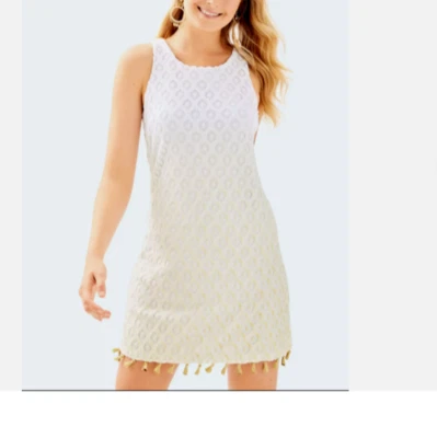Vestido sin mangas Lilly Pulitzer Marquette Talla Borlas Encaje Resort Preppy Talla M Foto 1 de 4