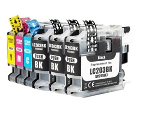 Tinta compatible Fastink LC203XL Brother 6 piezas 3 negros 1 amarillo, 1 cian, 1 magenta - Imagen 1 de 4