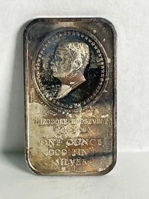 President Theodore Roosevelt Presidential Cameo Art Bar .999 Fine Silver - Image 1 of 4