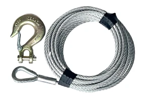 5/16" x 50 ft Galvanized Wire Rope Winch Cable + 3/8" Grade 70 Clevis Slip Hook - Picture 1 of 1