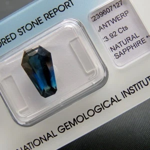 SHOLA IGI Antwerpen Zertifiziert 3,92 Ct Natürlicher Dunkel Blau Saphir Madagas. - Picture 1 of 3