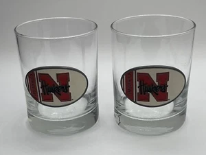 Nebraska Cornhuskers Huskers Whiskey Low Ball Rocks Pewter Enamel Logo Set Of 2 - Picture 1 of 5