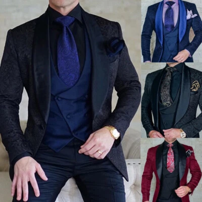 Paisley Boda Hombres Trajes Esmoquin Noche Fiesta 3 Piezas Padrinos Chaquetas Formales Foto 1 de 4