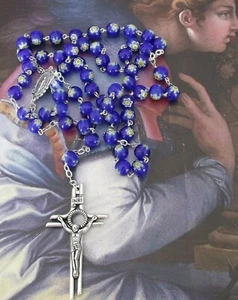 New Blue Millefiori Open Crucifix ITALY Rosary Beads - Picture 1 of 6
