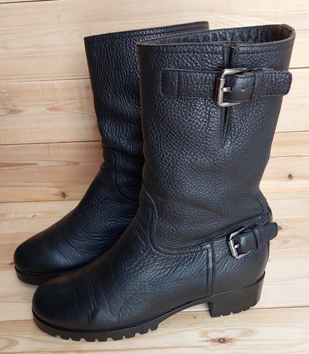 Stivali al polpaccio Prada donna neri in pelle accento fibbia taglia 38 US 8