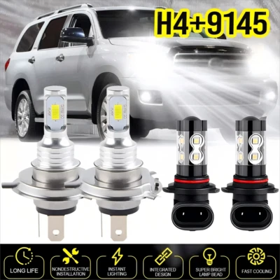 For Toyota Sequoia 2001-2007 LED Headlight + Fog Light Bulbs 6000K Kit White - Image 1 of 4