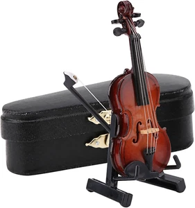 Miniature Violin Model, Wooden Violin Model Mini Musical Instrument with Bow and - Picture 1 of 12
