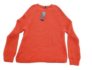 Lauren Ralph Lauren Sweater Orange Cable Knit Pullover Crew Neck Size XL NOS - Picture 1 of 10