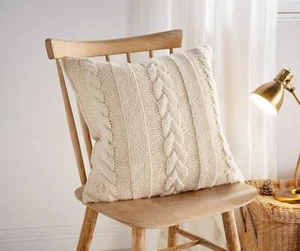 Kissen Hülle "Strick" mit Zopfmuster, beige, 45x45 cm, Sofa Zier Deko Bezug - Bild 1 von 4