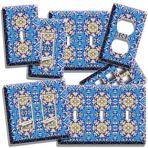 AZUL ESTILO ITALIANO AZULEJO PATRÓN DE LUZ INTERRUPTOR DE PARED PLACA DE COCINA DECORACIÓN ARTÍSTICA - Imagen 1 de 31