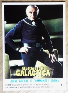 1978 Battlestar Galactica U.K Edition Card 1 LORNE GREENE IS COMMANDER ADAMA. - Picture 1 of 3