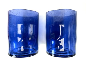 THRESHOLD DIMPLED BLUE BUBBLE GLASS VASE/HURRICANE STYLE CANDLE HOLDER NEW, S2 - Picture 1 of 7