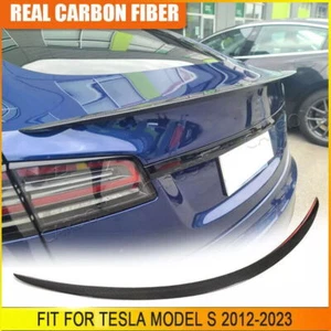 Fits Tesla Model S 2012-2023 Dry Carbon Fiber Rear Boot Trunk Spoiler Wing Lip - Picture 1 of 14