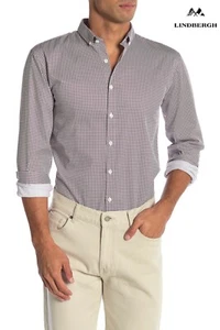 CAMISA LINDBERGH NUEVA CON ETIQUETAS $129 SLIM FIT L/S ABOTONADA 100% ALGODÓN ESTAMPADA MORADA. XL - Imagen 1 de 5