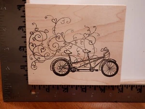 NORTHWOODS BICYCLE BUILT FOR TWO HEARTS LOVE WOOD RUBBER STAMP EUC L4876 - Picture 1 of 2