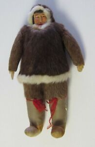 Vtg Eskimo Inuit Labrador Newfoundland Doll Carved Wood Face Cloth Body Label