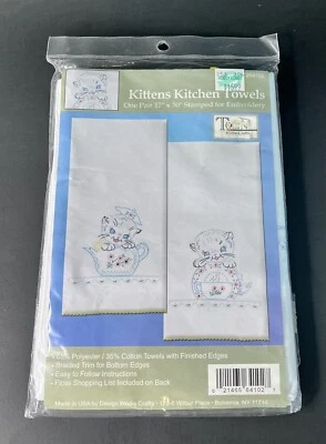 Tobin Stamped Embroidery KITTENS Kitchen Towel Set of 2 New USA  17"X30" T264102 - Image 1 of 4