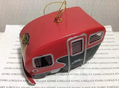 CHICAGO BLACKHAWKS CAMPER ORNAMENT New with tag Metal Hockey Camper with Logo - Image 1 of 3