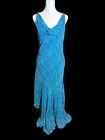 Y2K Elegant Cowl Neck Floral Long Dress Blue Beaded Sleeves And Bottom Trim