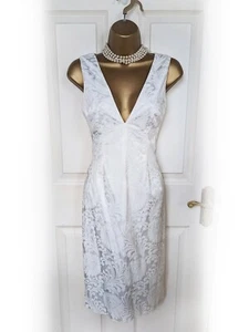 MICHAEL KORS Ivory White Floral Embossed Satin Pencil Midi Dress, Size 8/10 - Picture 1 of 10
