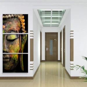 3 Panels Large Buddha Head Oil Painting on Canvas for Modern Day - Picture 1 of 10