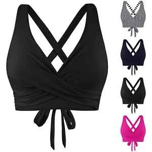 Women Lace Up Swimwear Tops Underwire Full Coverage Bikini Top Push Up Swim - Picture 1 of 36