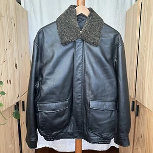 Jos A Bank Pebble Leather Bomber Jacket Men’s L Fur Collar Zip Out Lining $550 - Picture 1 of 24