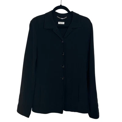 Jaqueta Agnona mistura de lã tamanho 48 EUA 12 preta minimalista feita na Itália - Imagem 1 de 4