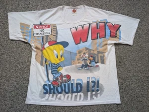 Vintage Tweety Bird Hemd Herren Extra Large Weiß Freeze 90s Looney Tunes AOP 98 - Bild 1 von 13