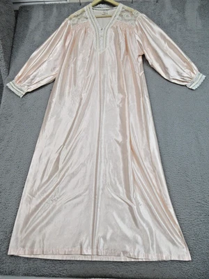 Vintage Ilise Stevens Nightgown Womens Medium Satin Lace Maxi Long Sleeve 80s - Image 1 of 4
