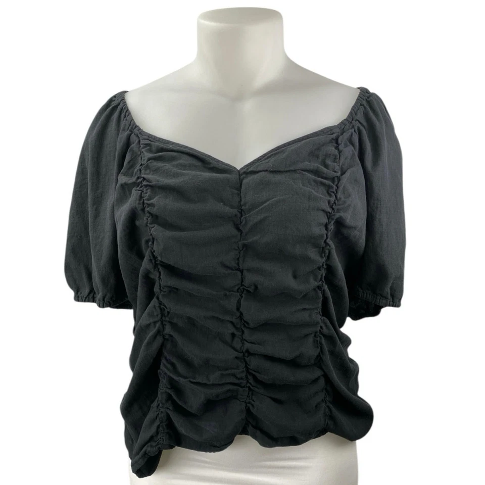 Blusa Top Ava & Viv Para Mujer Negra Acanalada Manga Corta Abullonada Talla 2X Foto 1 de 4