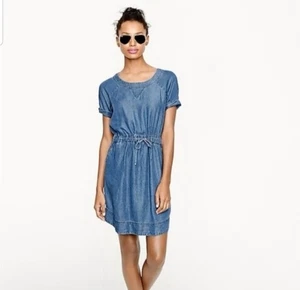 J.Crew leichtes gewaschenes Chambray Kleid Kurzarm Taschen Gr. M Bindeband Taille - Bild 1 von 12