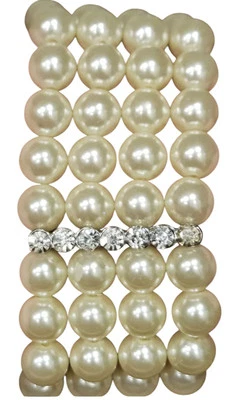 Faux Pearl Rhinestone Bracelet Ivory Wide Acrylic Jewelry Stretch 8"Lx1.5"W - Image 1 of 4