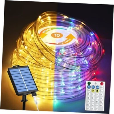  Solar Rope Lights Outdoor, 66Ft 200LED 1800mAh 66FT Multicolor to Warm white - Image 1 of 4