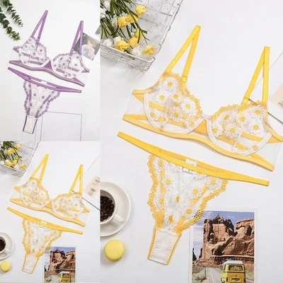 Stylisches Spitzen BH G String Nachtwäsche Set mit bestickten Dessous für Dame - Bild 1 von 4