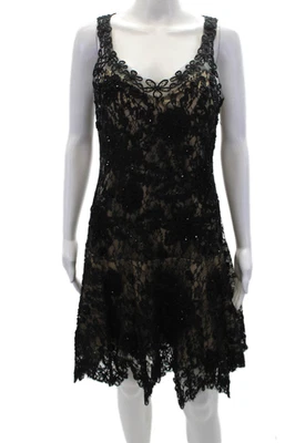 Sue Wong Womens Side Zip Sleeveless V Neck Lace Overlay Cocktail Dress Black 8P - Image 1 of 4