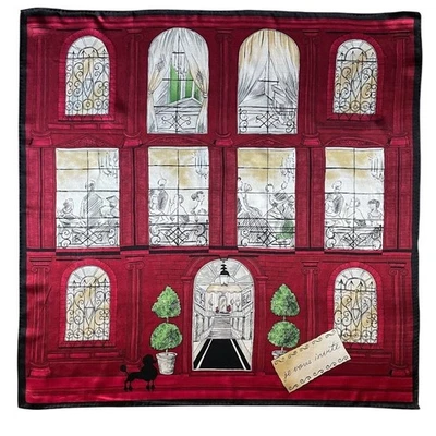Talbots Bufanda de Seda París Escena Estampado Diseño Francés Rojo Negro Elegante Bufanda Cuello Foto 1 de 4