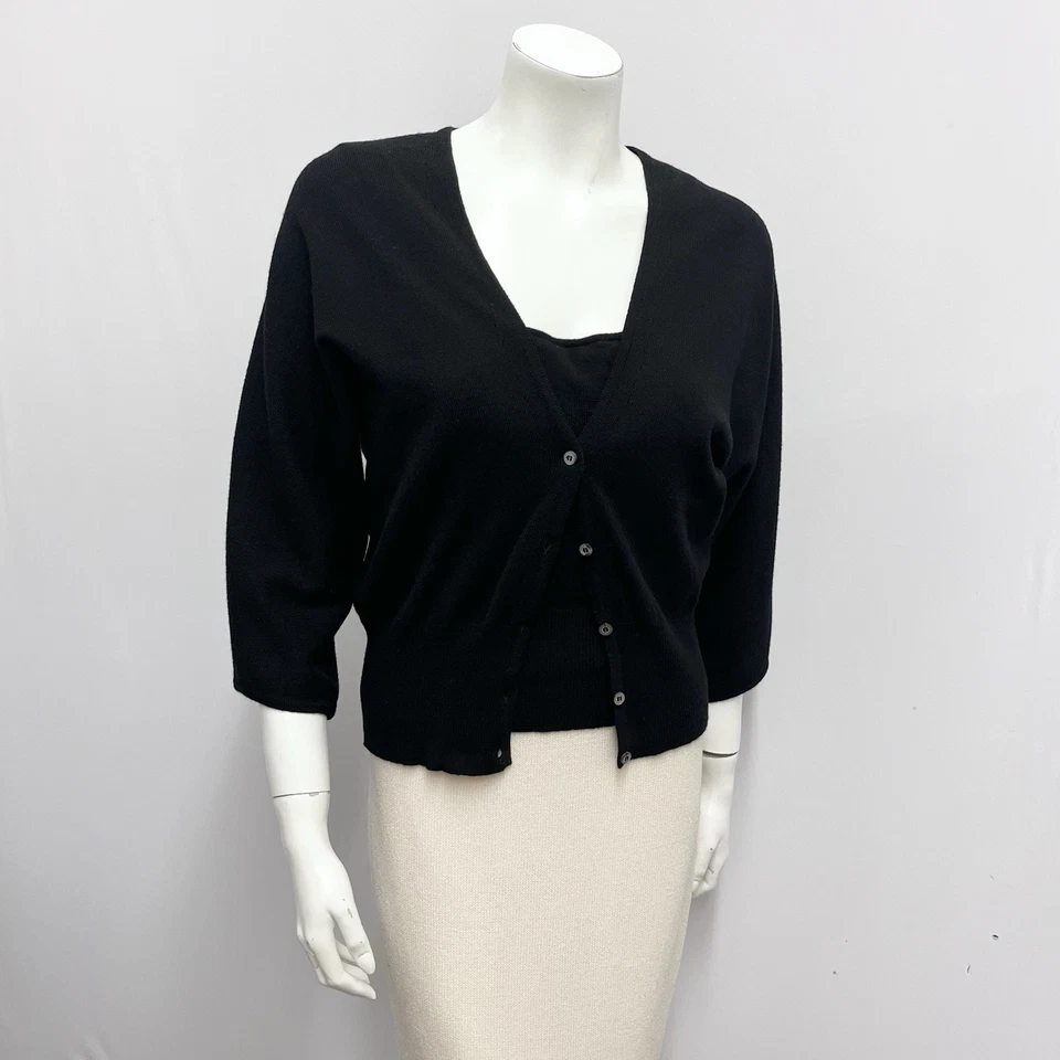 Conjunto de cárdigan y top Rebecca Moses nuevo con etiquetas negro 100 % cachemir hecho en Italia talla L S/M Foto 1 de 4