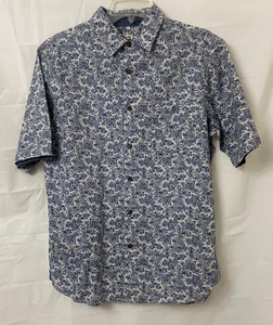 Campia Moda Men's Cotton Medium Blue Paisley Floral S/S Button Down Casual Shirt - Picture 1 of 8