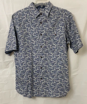 Campia Moda Men's Cotton Medium Blue Paisley Floral S/S Button Down Casual Shirt - Image 1 of 4