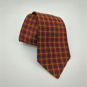 VINTAGE Ralph Lauren polo collo cravatta uomo seta made in USA plaid rosso multicolore - Foto 1 di 6