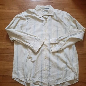 Tommy Bahama Men’s Large Long Sleeve Button Up 100% Silk Striped Yellow Blue - Picture 1 of 14
