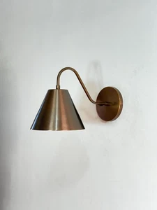 Antique Brass Cone Shade Wall Sconce - Mid Century Modern Light - Picture 1 of 10