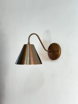 Antique Brass Cone Shade Wall Sconce - Mid Century Modern Light - Image 1 of 4