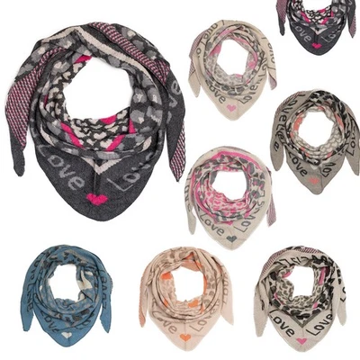MARKENLOS Sciarpa triangolare da donna scialle in maglia Love Leo Print sciarpa invernale calda fantasia cuore