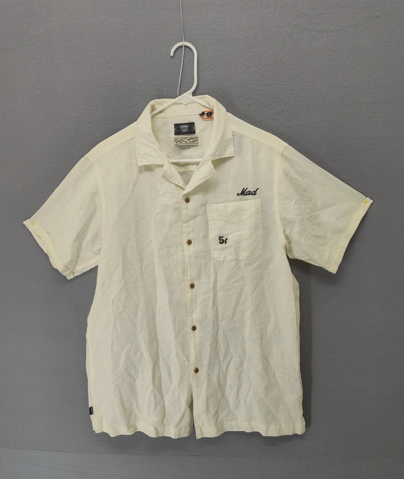 Superdry Camisa Hombre Mediana Crema Manga Corta ButtonUp Mad 5¢ Bolsillo Logo Informal Foto 1 de 4