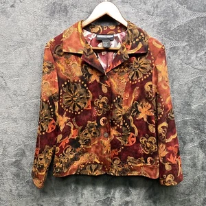 Requirements Jacket Women L All Over Floral Poly Spandex Blazer Warm Fall Tones - Picture 1 of 13
